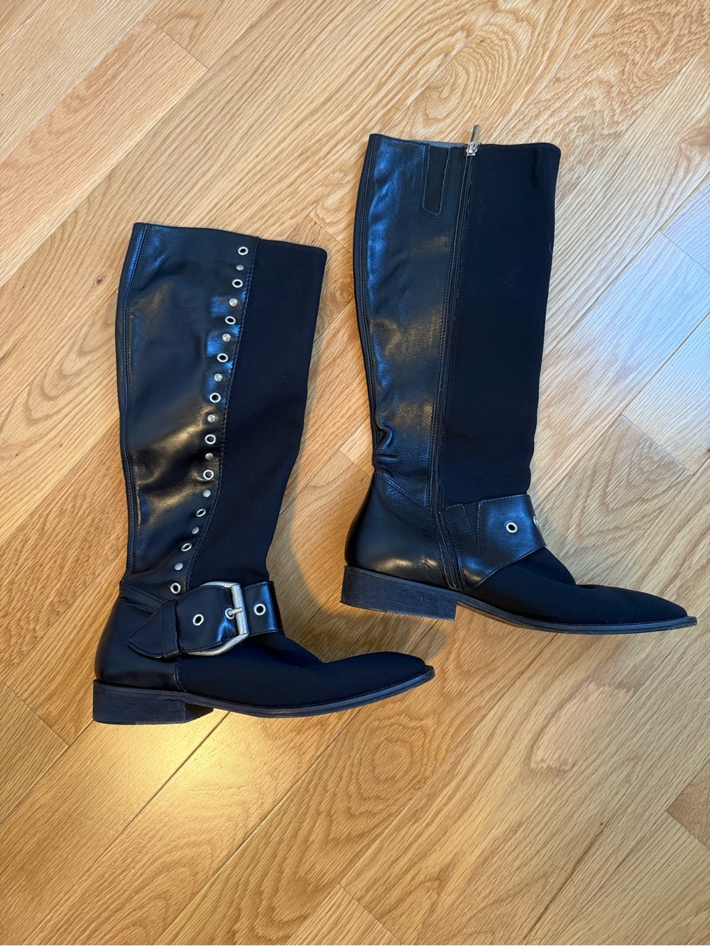 Donald J. Pliner Black Over-the-Knee Buckle Riding Boots